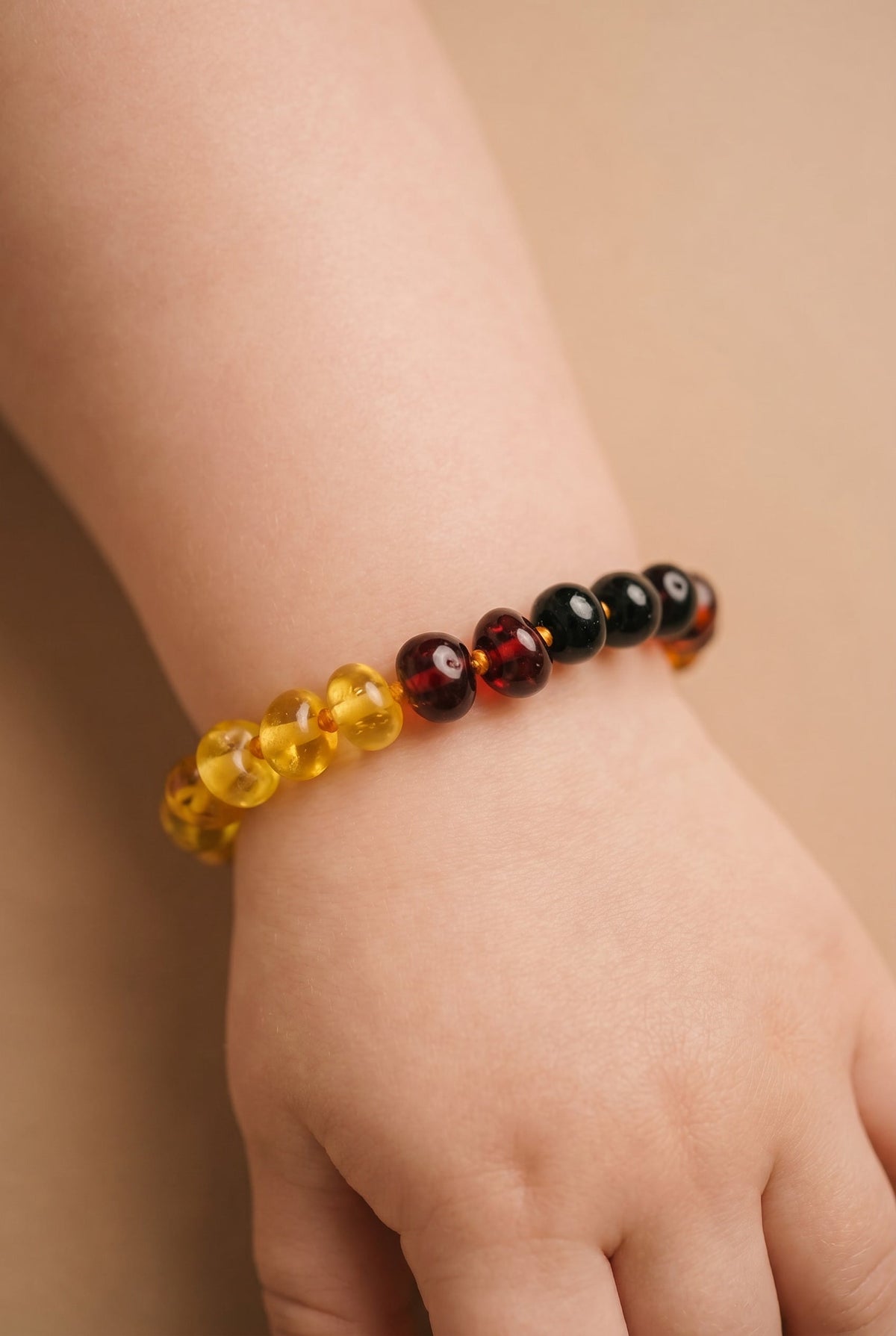 Baby/Child - Amber Bracelet - Rainbow - Round Beads - 14cm