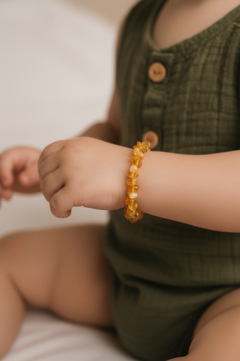 Baby/Child - Amber Bracelet - Lemon - Chips, Polished - 14cm