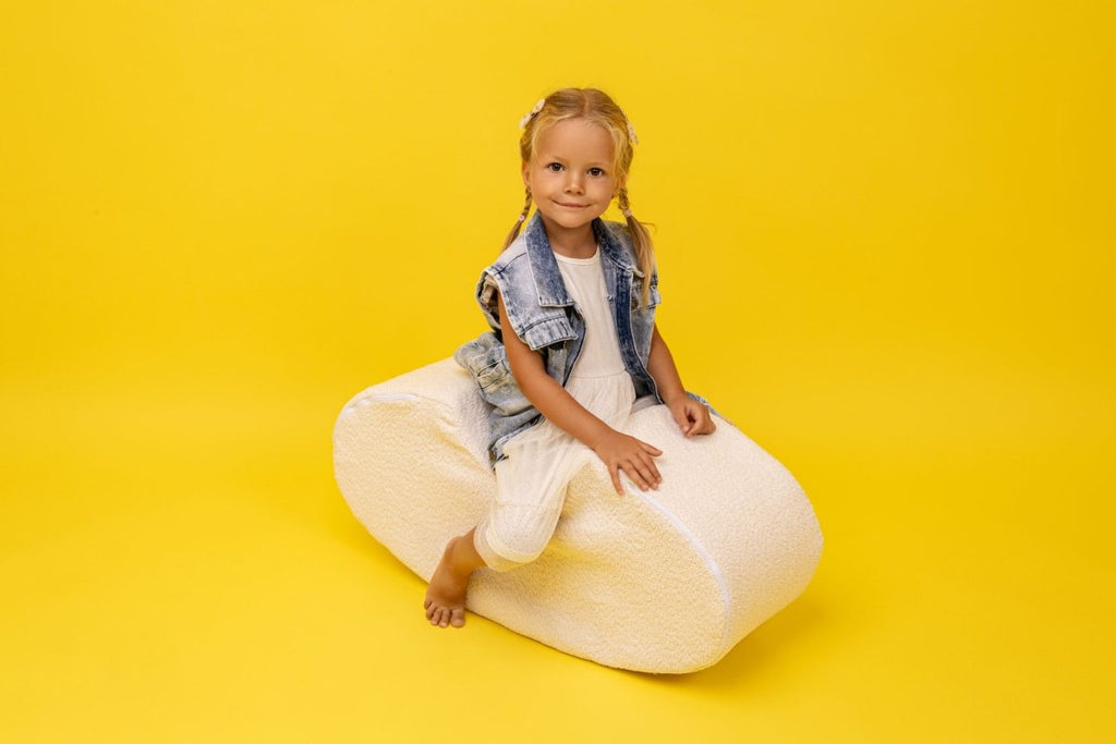 Bean-Shaped Foam Play Module - Bouclé, 80 x 35 cm (White) - Tiny Tugz™