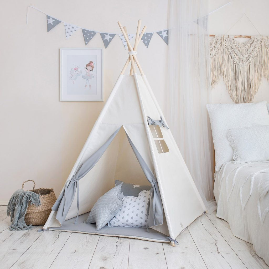 Beige & Grey Teepee Tent – OEKO-TEX® certified cotton teepee tent, handmade in Poland