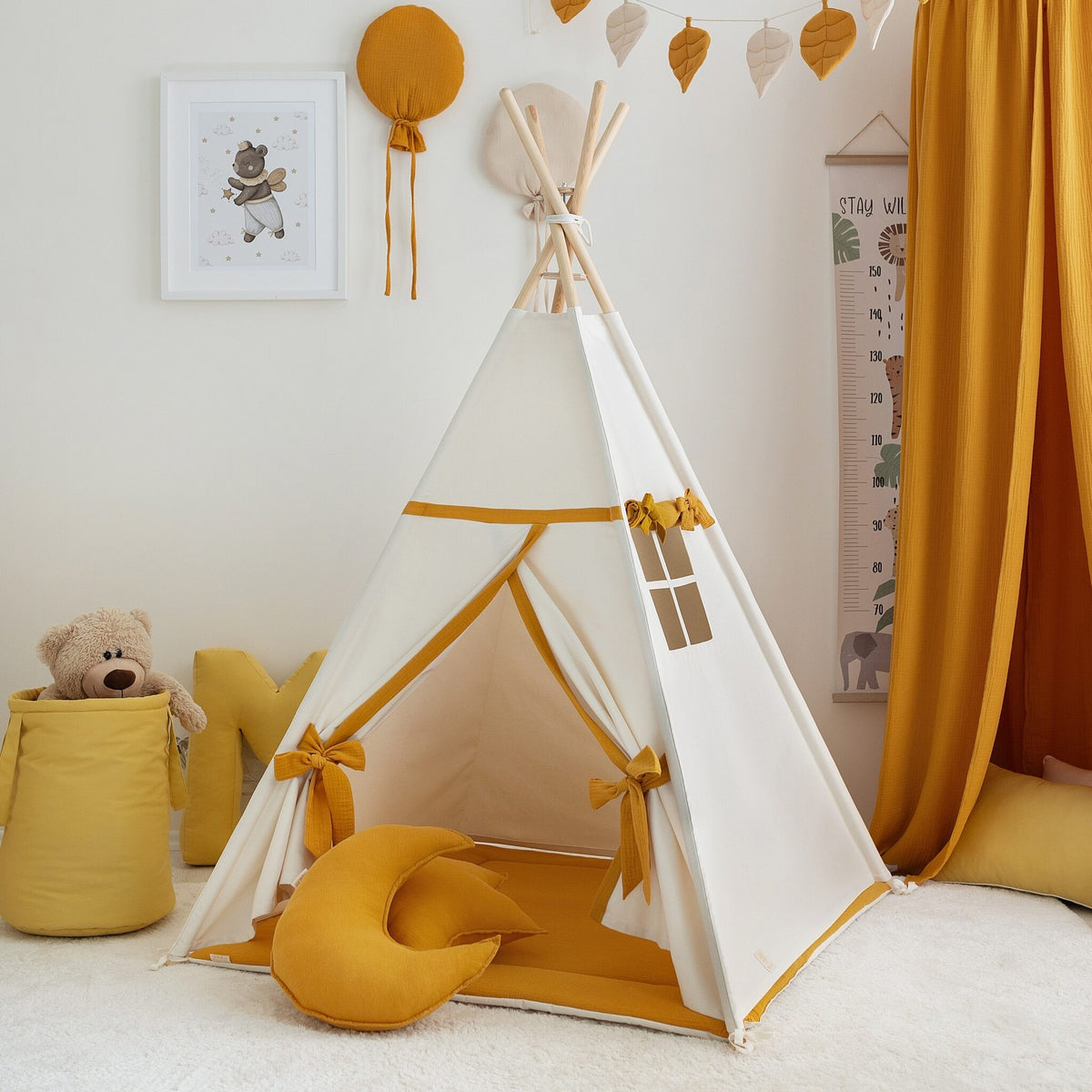 Beige-Mustard Teepee Tent – OEKO-TEX® certified cotton teepee tent, handmade in Poland
