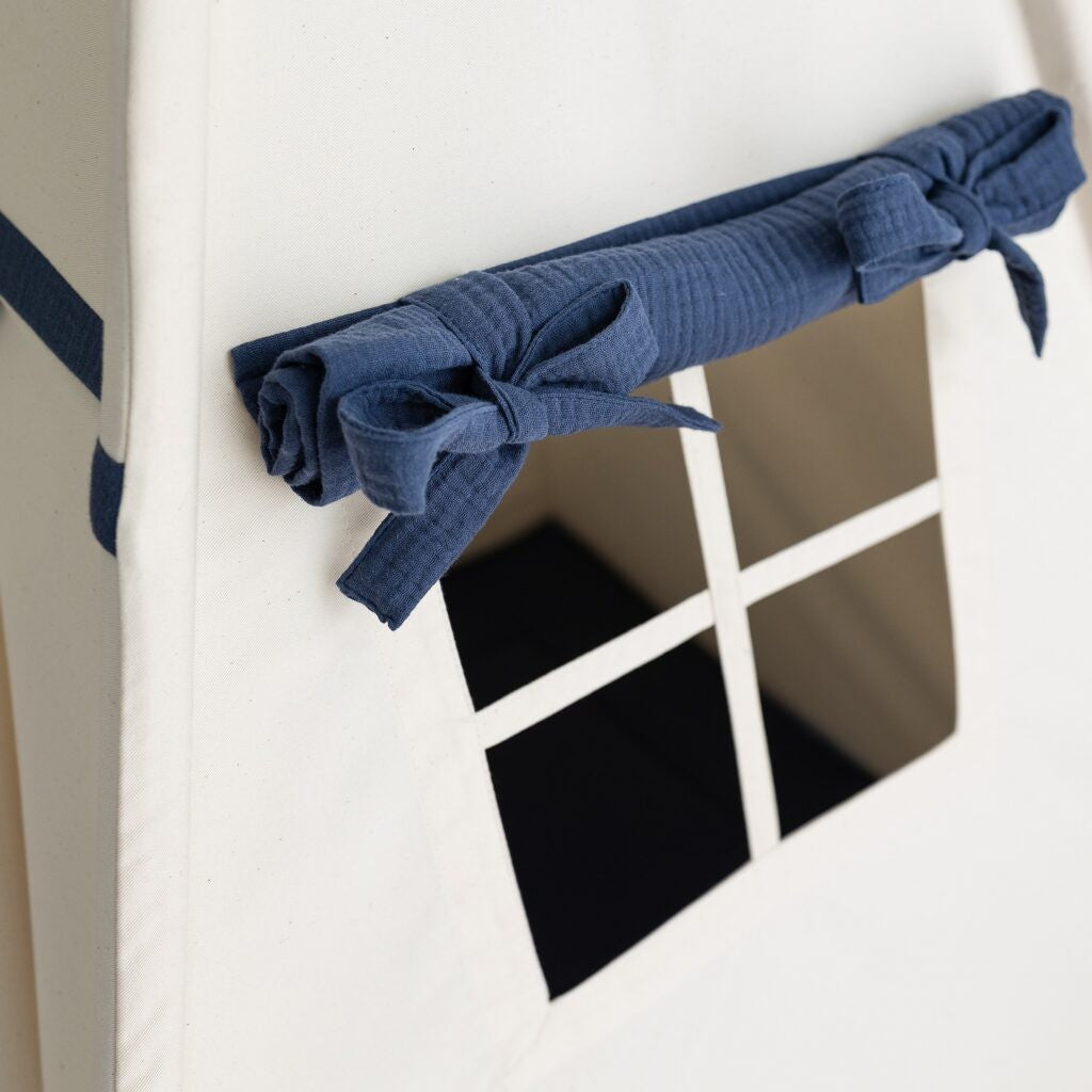 Beige-Navy Blue Teepee Tent – OEKO-TEX® certified cotton teepee tent, handmade in Poland