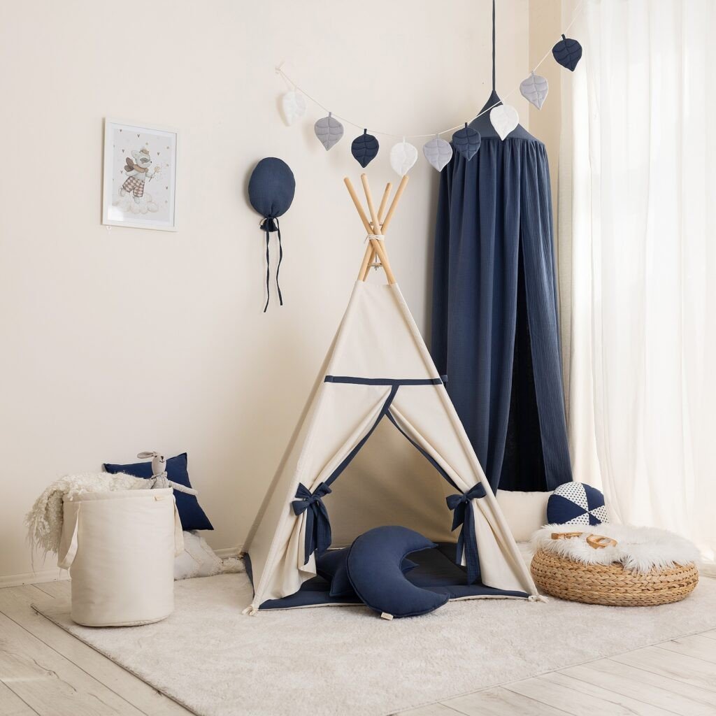 Beige-Navy Blue Teepee Tent - Tiny Tugz™
