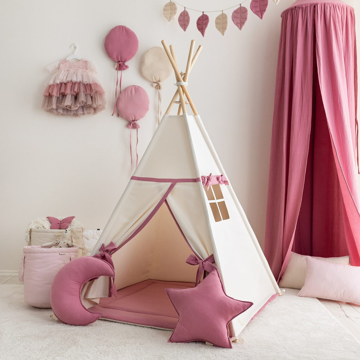 Beige-Pink Teepee Tent – OEKO-TEX® certified cotton teepee tent, handmade in Poland