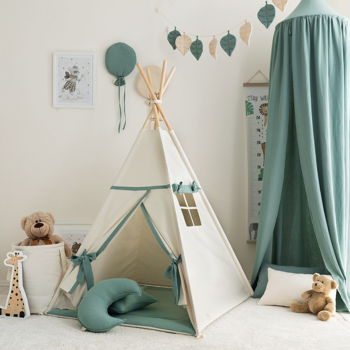 Beige-Sage Teepee Tent – OEKO-TEX® certified cotton teepee tent, handmade in Poland
