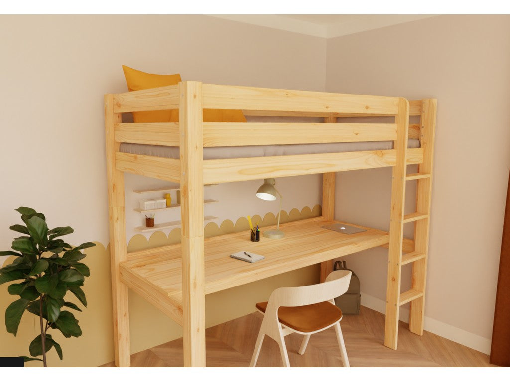 MAKALU Wooden Loft Bed with Desk – 90x200 cm