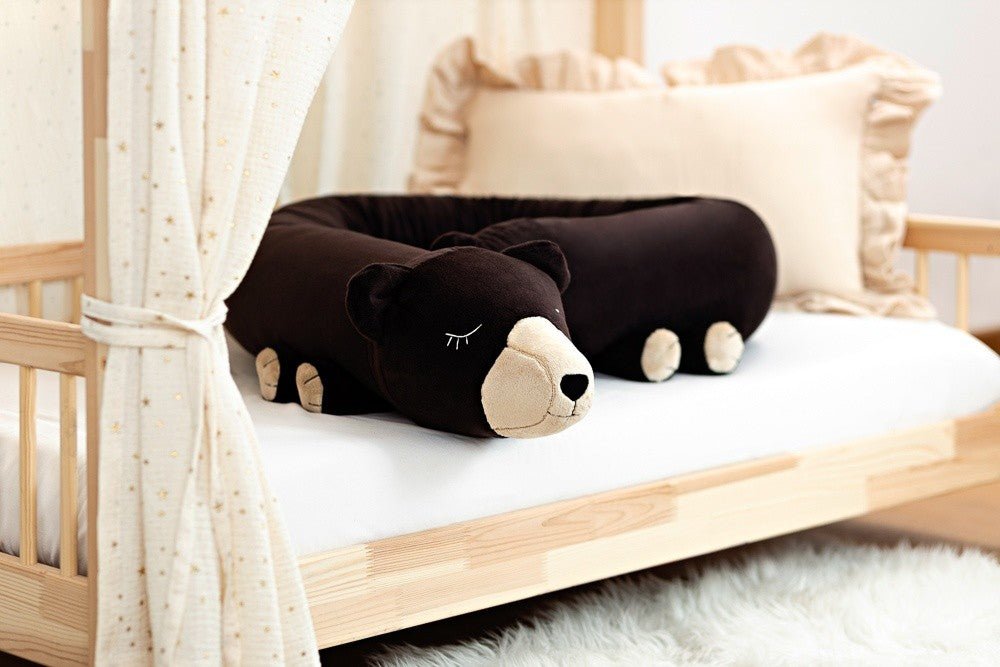 Bjorn Grizzly Bear Cuddle Pillow & Bed Wall Bumper - Minky, 220 cm (Chestnut Brown) - Tiny Tugz™