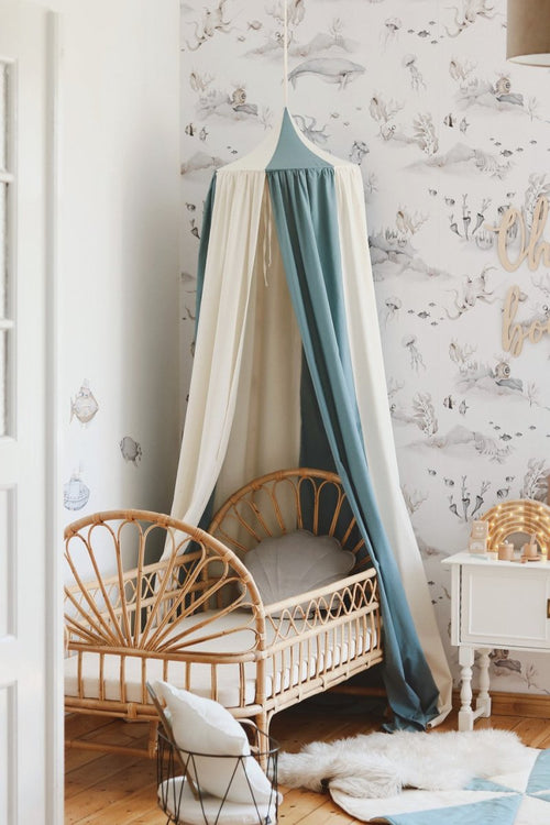 Blue Circus Cotton & Linen Bed Canopy for Babies & Kids (0–6y) - Tiny Tugz™