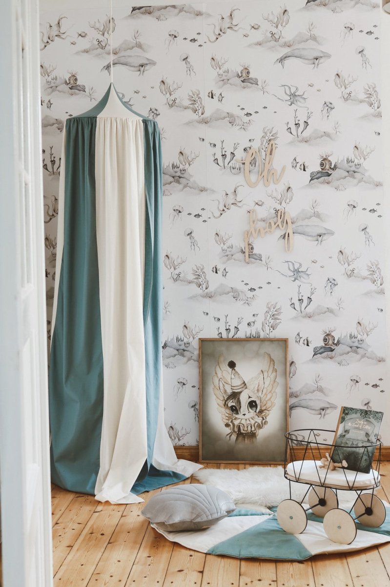 Blue Circus Cotton & Linen Bed Canopy for Babies & Kids (0–6y) - Tiny Tugz™