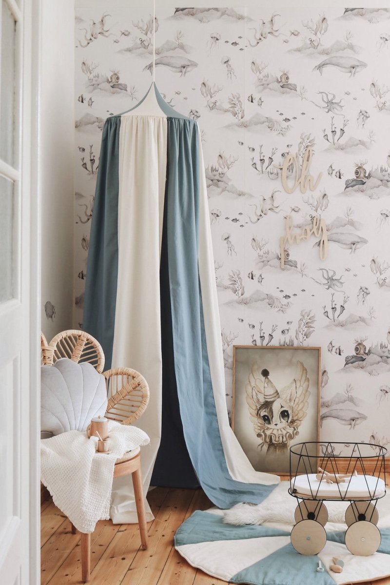 Blue Circus Cotton & Linen Bed Canopy for Babies & Kids (0–6y) - Tiny Tugz™