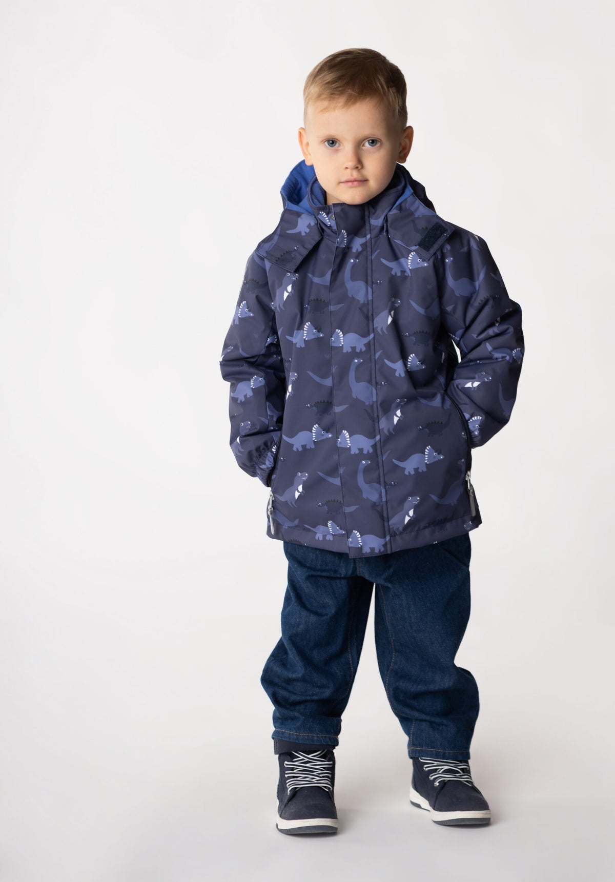 Blue Dinosaur Print Boys’ Spring Parka - Tiny Tugz™
