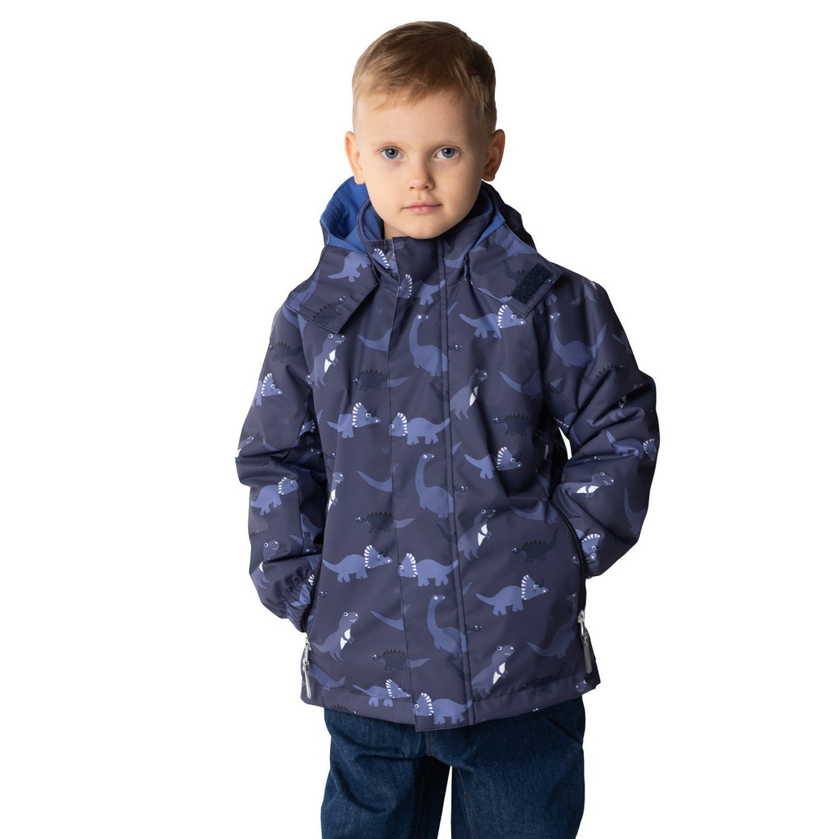 Blue Dinosaur Print Boys’ Spring Parka - Tiny Tugz™