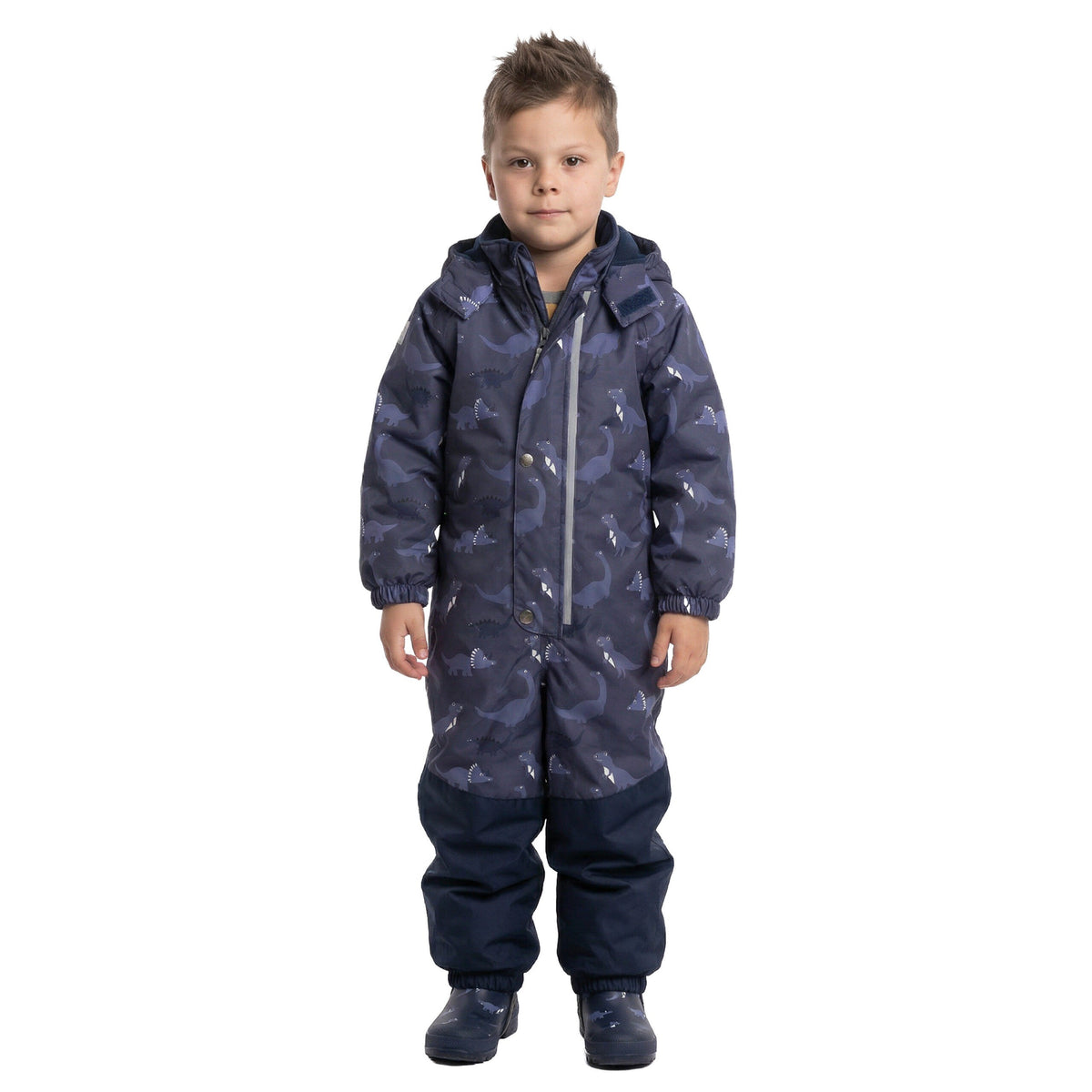 Blue Dinosaur Print Spring/Autumn Children’s Overall with Contrast Panels - Tiny Tugz™