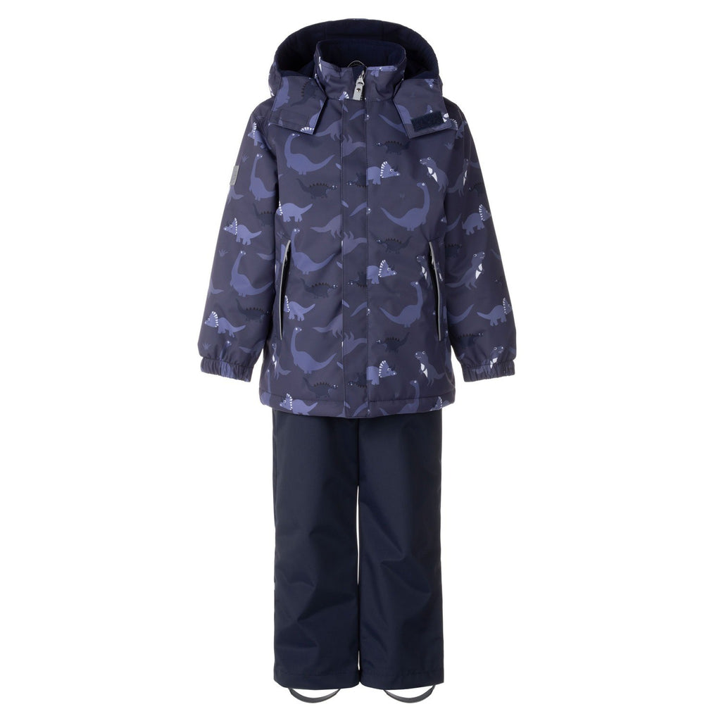 Blue Dinosaur Print Spring/Autumn Jacket and Dungaree Trousers Set - Tiny Tugz™