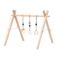 Wooden Baby Gym with Blue Toys – Montessori Play Arch