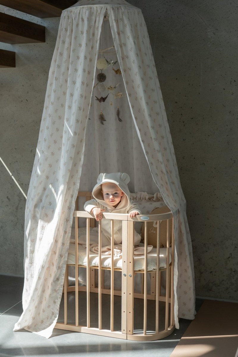 Boho Flowers Muslin Cotton Bed Canopy for Babies & Kids (0–6y) - Tiny Tugz™