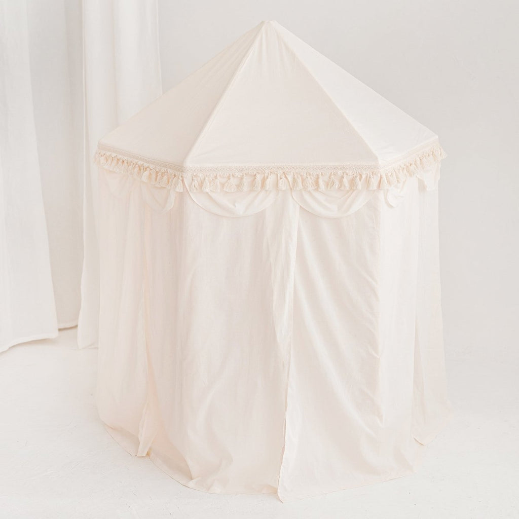 Boho Indoor Pavilion Playhouse Tent with Tulle & Tassels - 120 x 120 cm - Tiny Tugz™