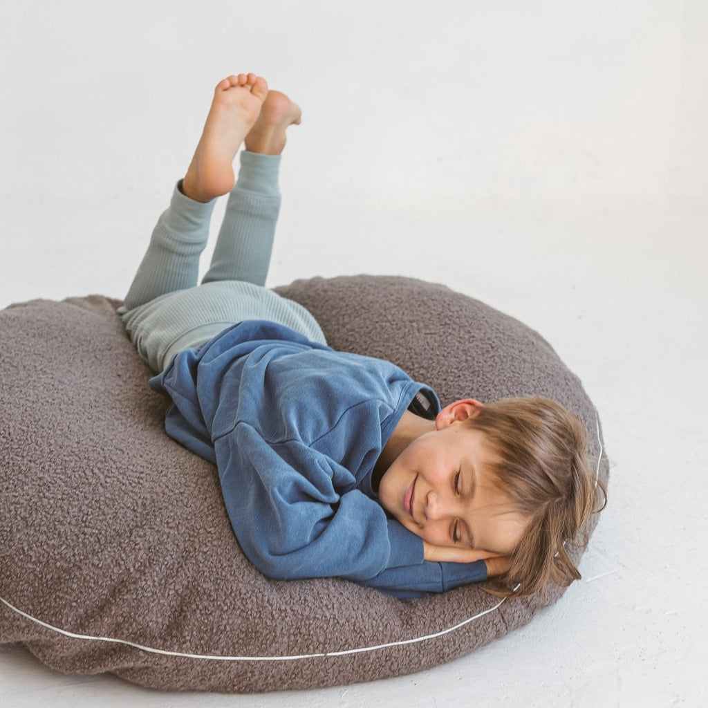 Bouclé Kids Floor Cushion - Grey - Round, 100 cm - Tiny Tugz™