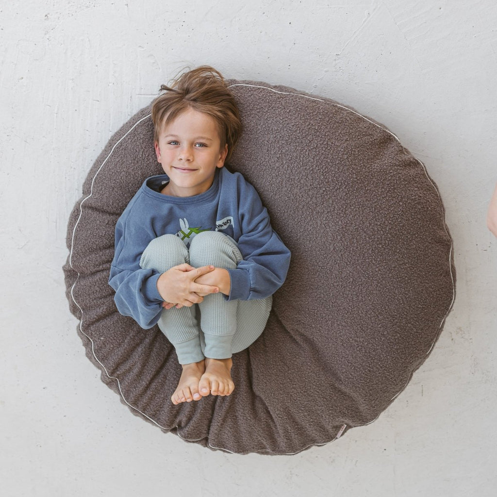 Bouclé Kids Floor Cushion - Grey - Round, 100 cm - Tiny Tugz™