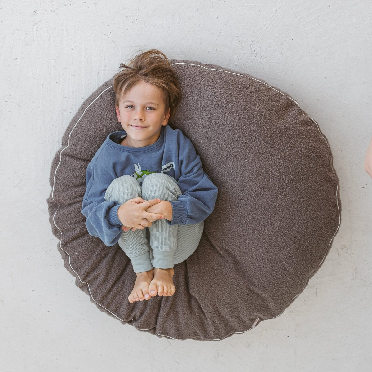 Bouclé Kids Floor Cushion - Grey - Round, 100 cm - Tiny Tugz™