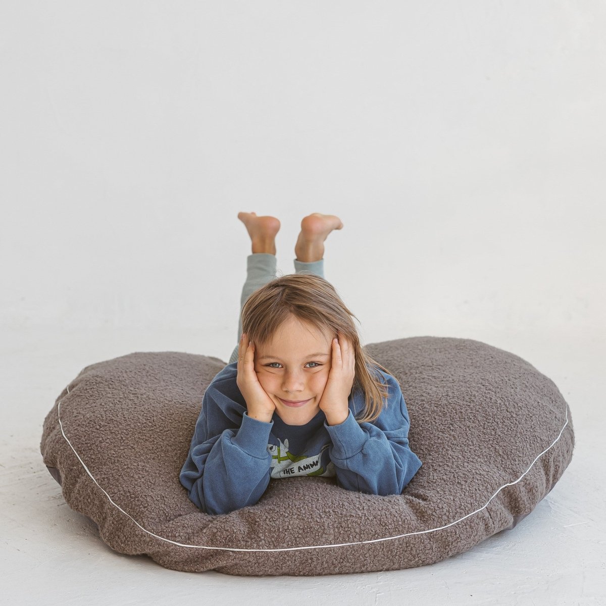 Bouclé Kids Floor Cushion - Grey - Round, 100 cm - Tiny Tugz™