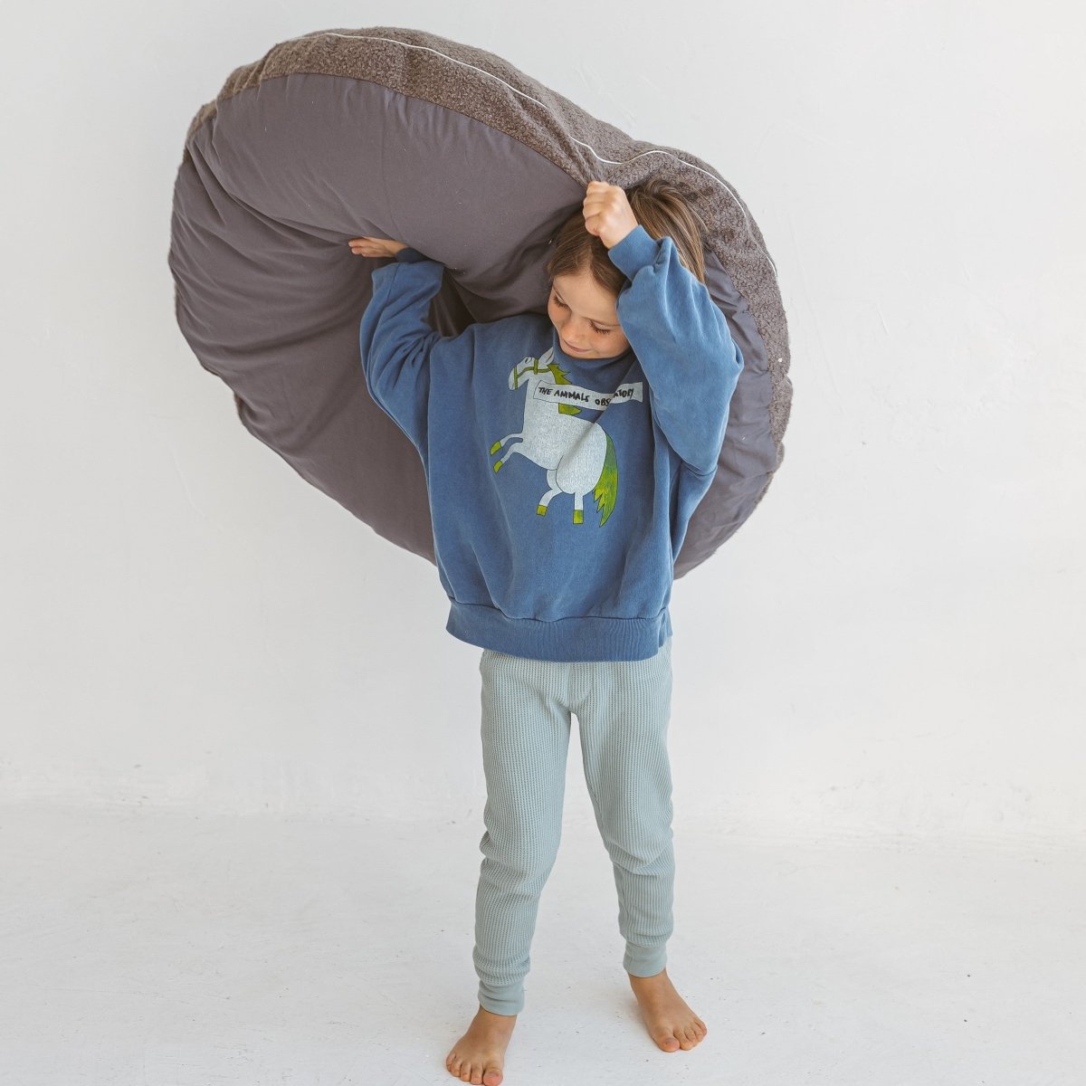 Bouclé Kids Floor Cushion - Grey - Round, 100 cm - Tiny Tugz™