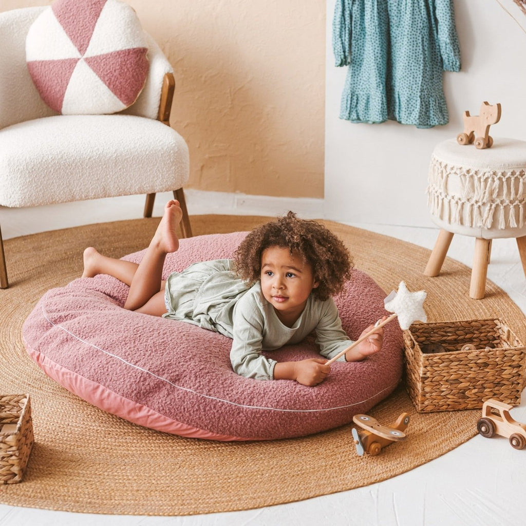 Bouclé Kids Floor Cushion - Rose - Round, 100 cm - Tiny Tugz™