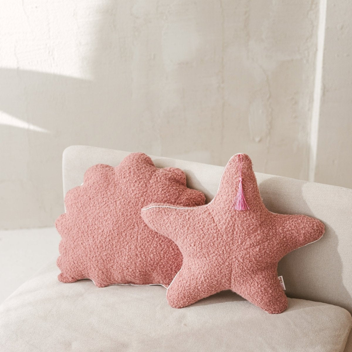 Bouclé Seashell & Starfish Cushions - Rose - Set of 2 - Tiny Tugz™