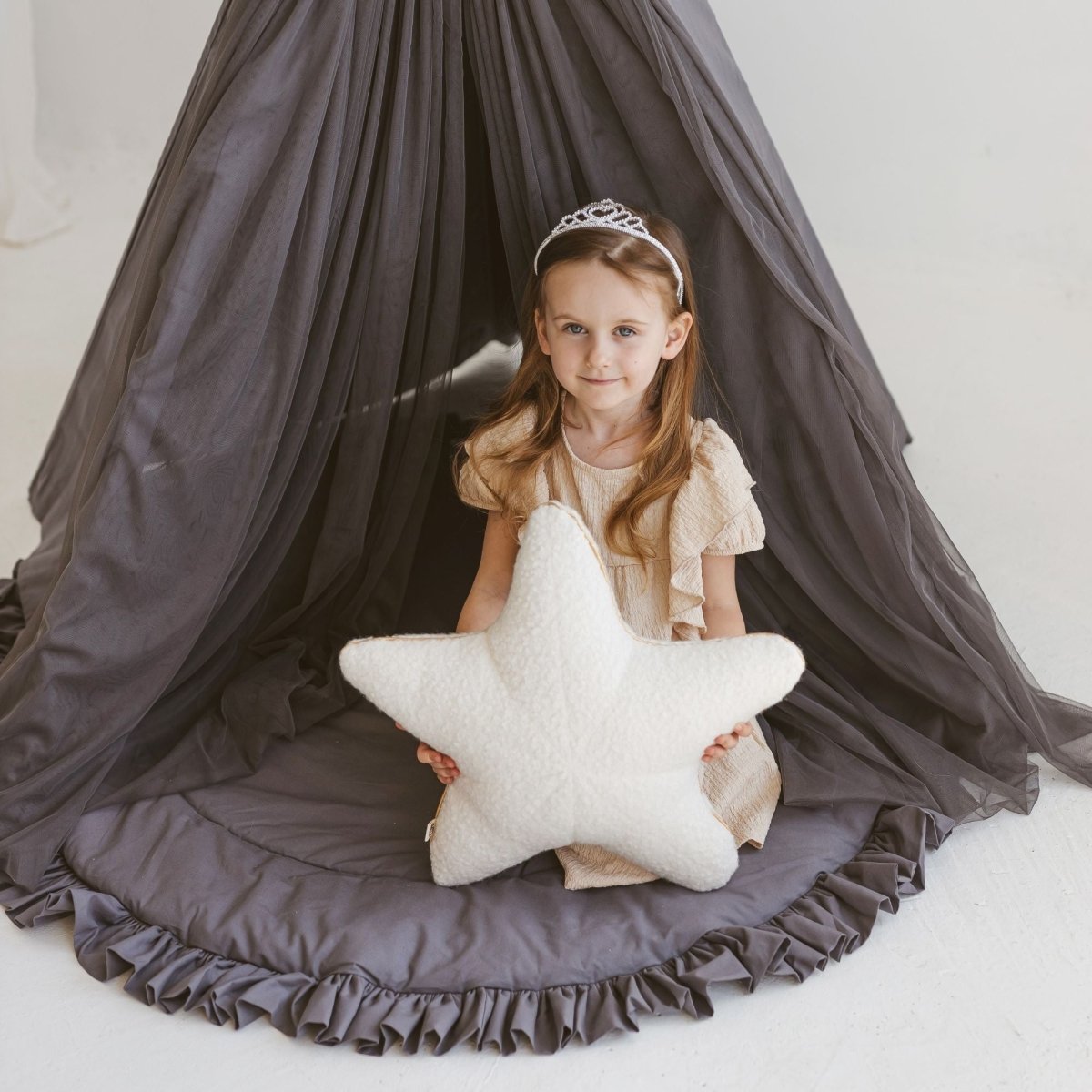 Bouclé Starfish Cushion with Gold Trim - Ecru - 48 x 44 cm - Tiny Tugz™