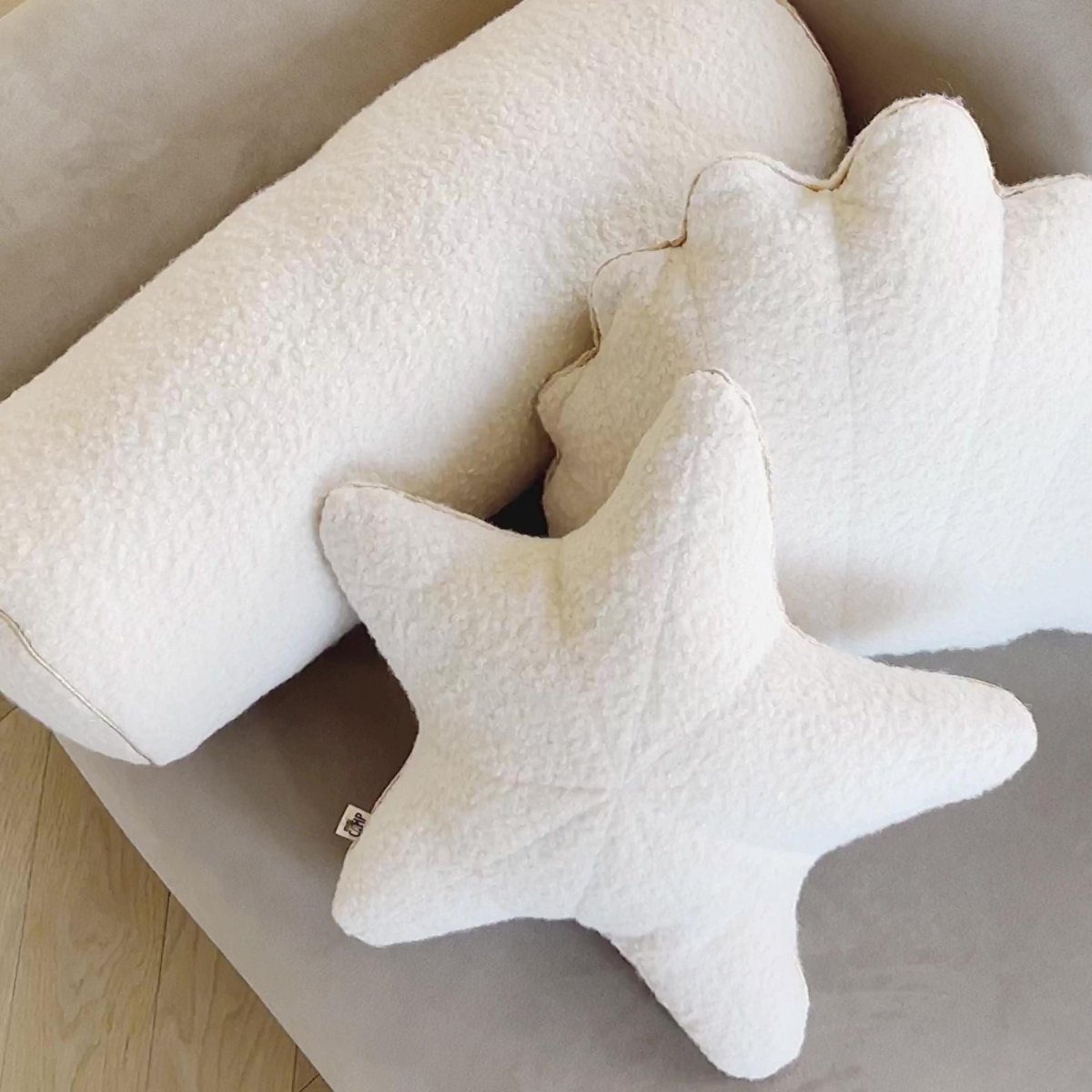Bouclé Starfish Cushion with Gold Trim - Ecru - 48 x 44 cm - Tiny Tugz™