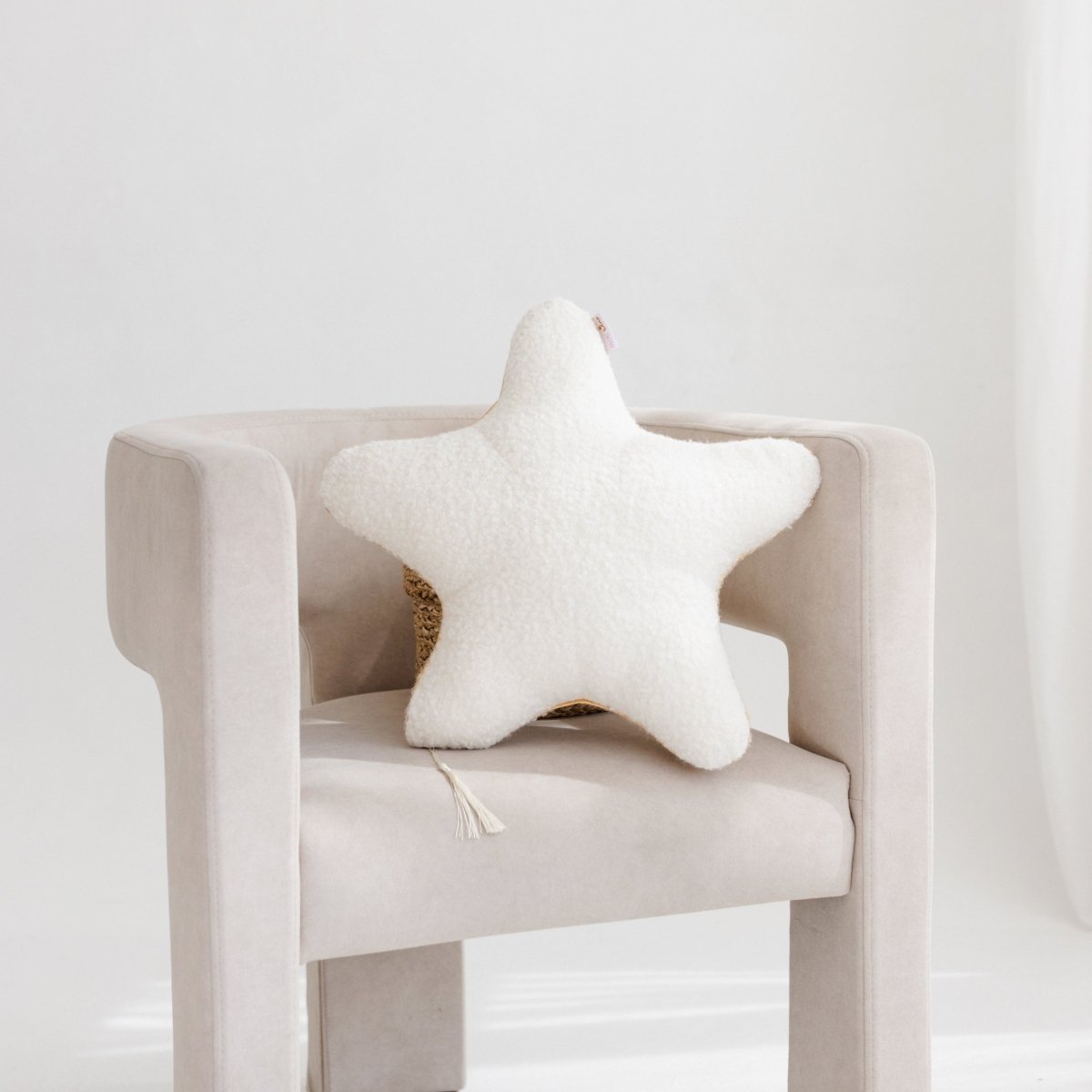 Bouclé Starfish Cushion with Gold Trim - Ecru - 48 x 44 cm - Tiny Tugz™
