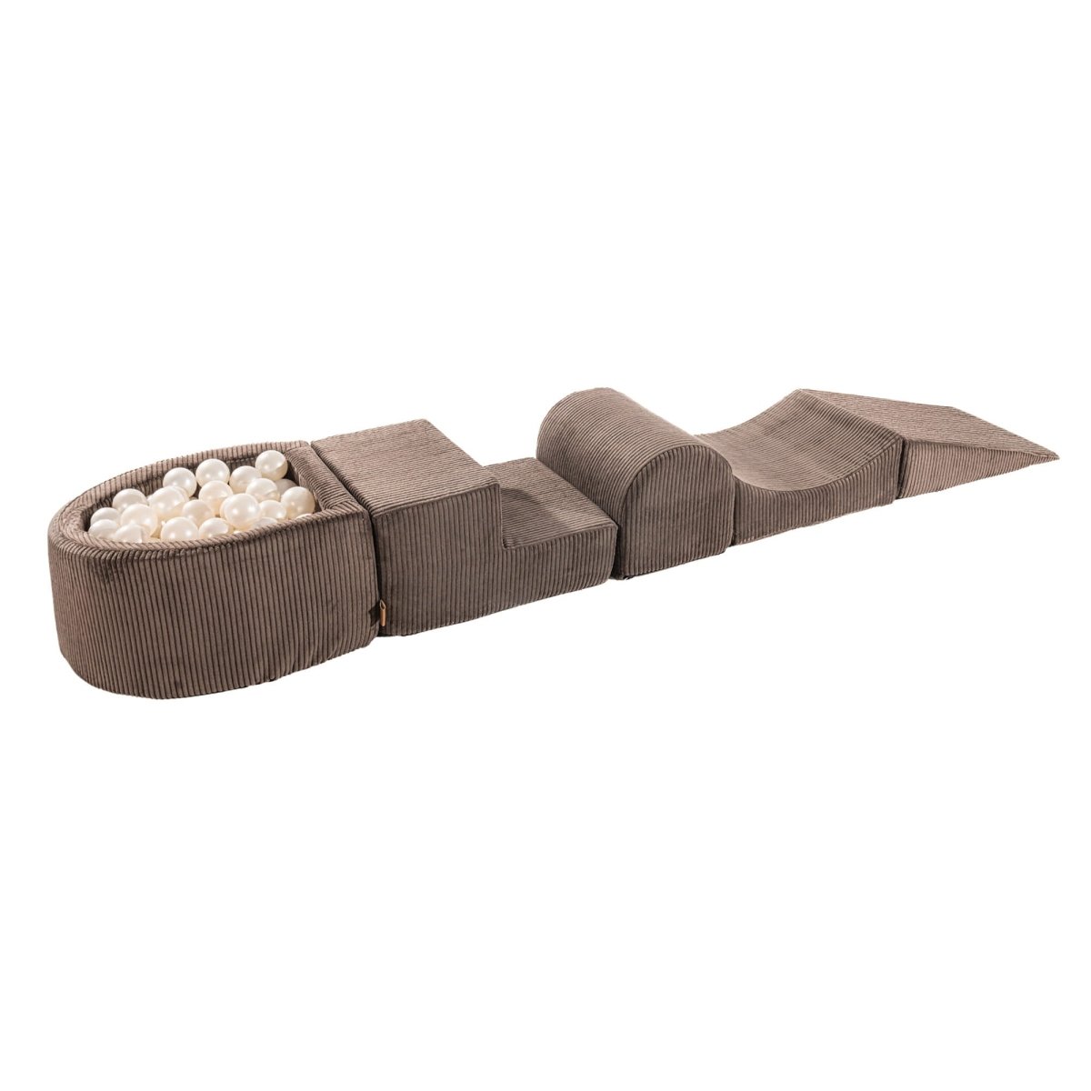 Brown Foam Play Set with Small Ball Pit, 5-Piece (1–3y) – White Pearl Balls - Tiny Tugz™