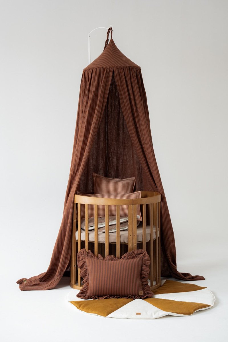 Brown Stripes Muslin Cotton Bed Canopy for Babies & Kids (0–6y) - Tiny Tugz™