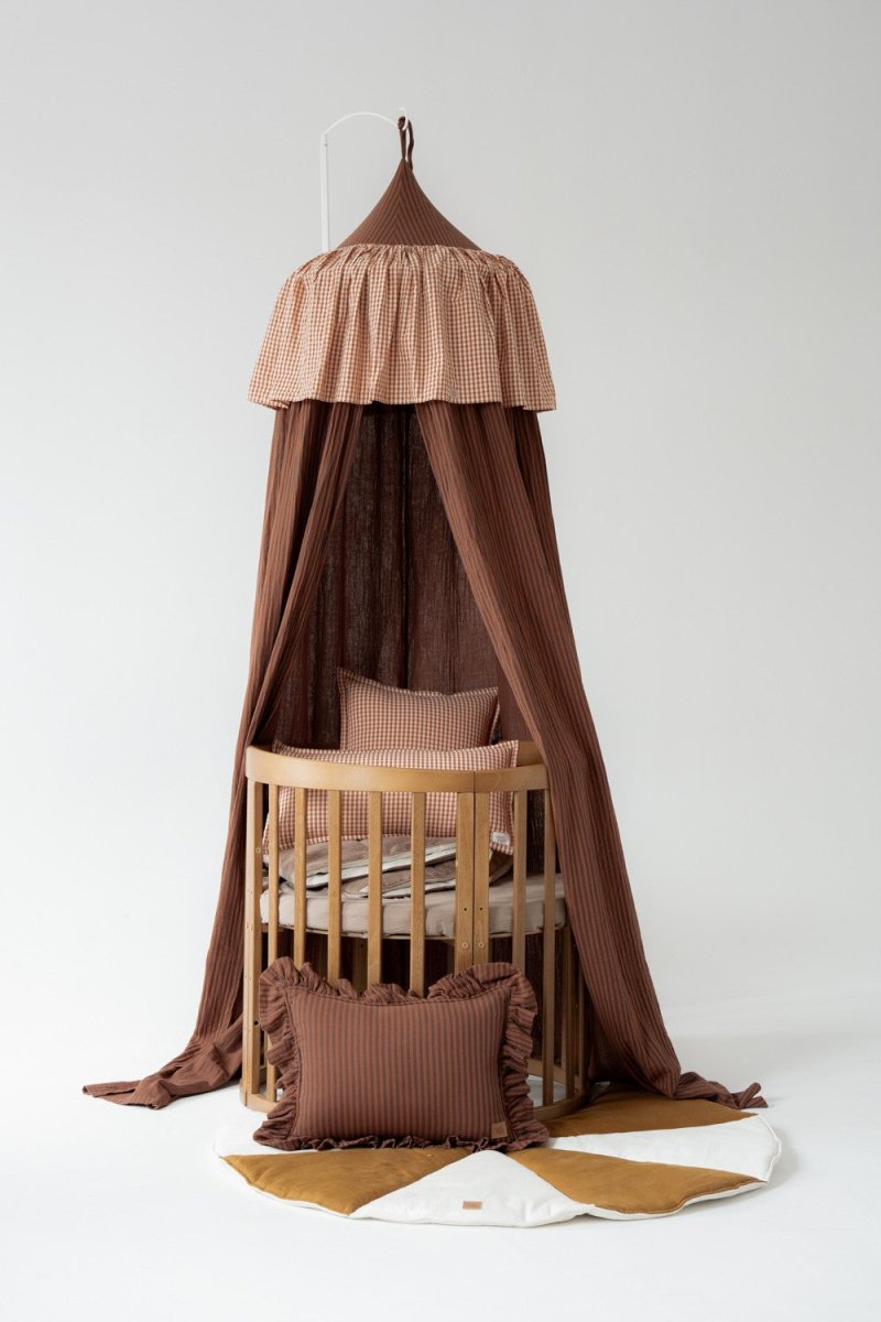 Brown Stripes Muslin Cotton Bed Canopy for Babies & Kids (0–6y) - Tiny Tugz™