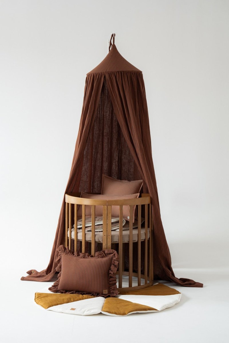 Brown Stripes Muslin Cotton Bed Canopy for Babies & Kids (0–6y) - Tiny Tugz™