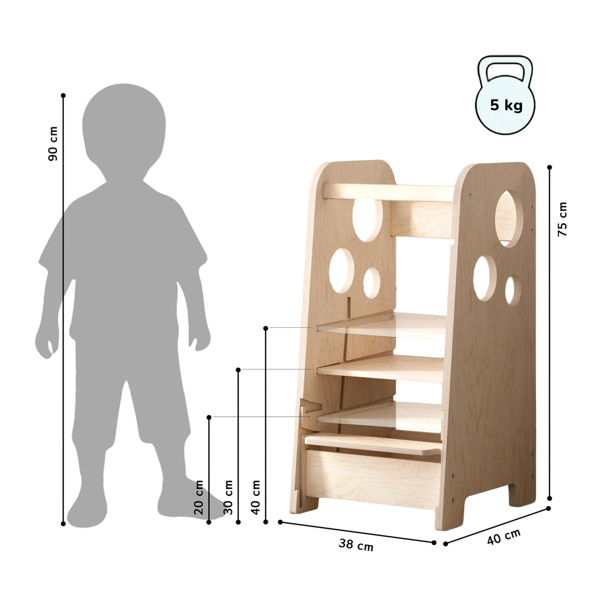 750+ 3-in-1 Adjustable Learning Tower – handmade wooden furniture, made in Czech Republic