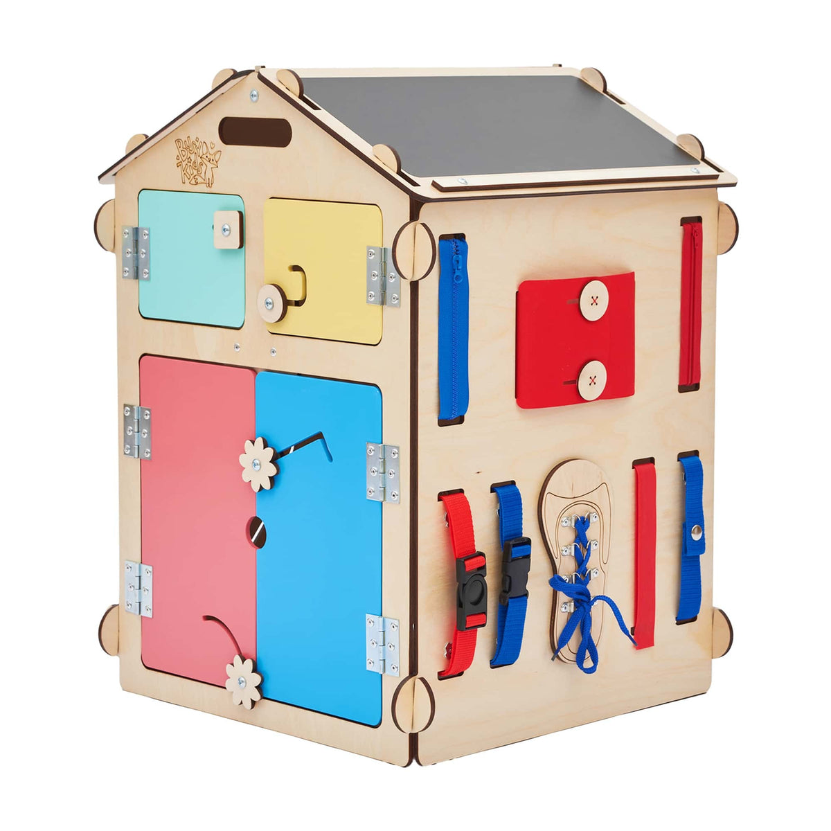 Busy Board House – Natura – handmade wooden Montessori activity house, made in Czech Republic