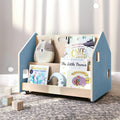 Double-Sided Bookshelf on Wheels – Light Blue – handmade wooden bookshelf, made in Czech Republic