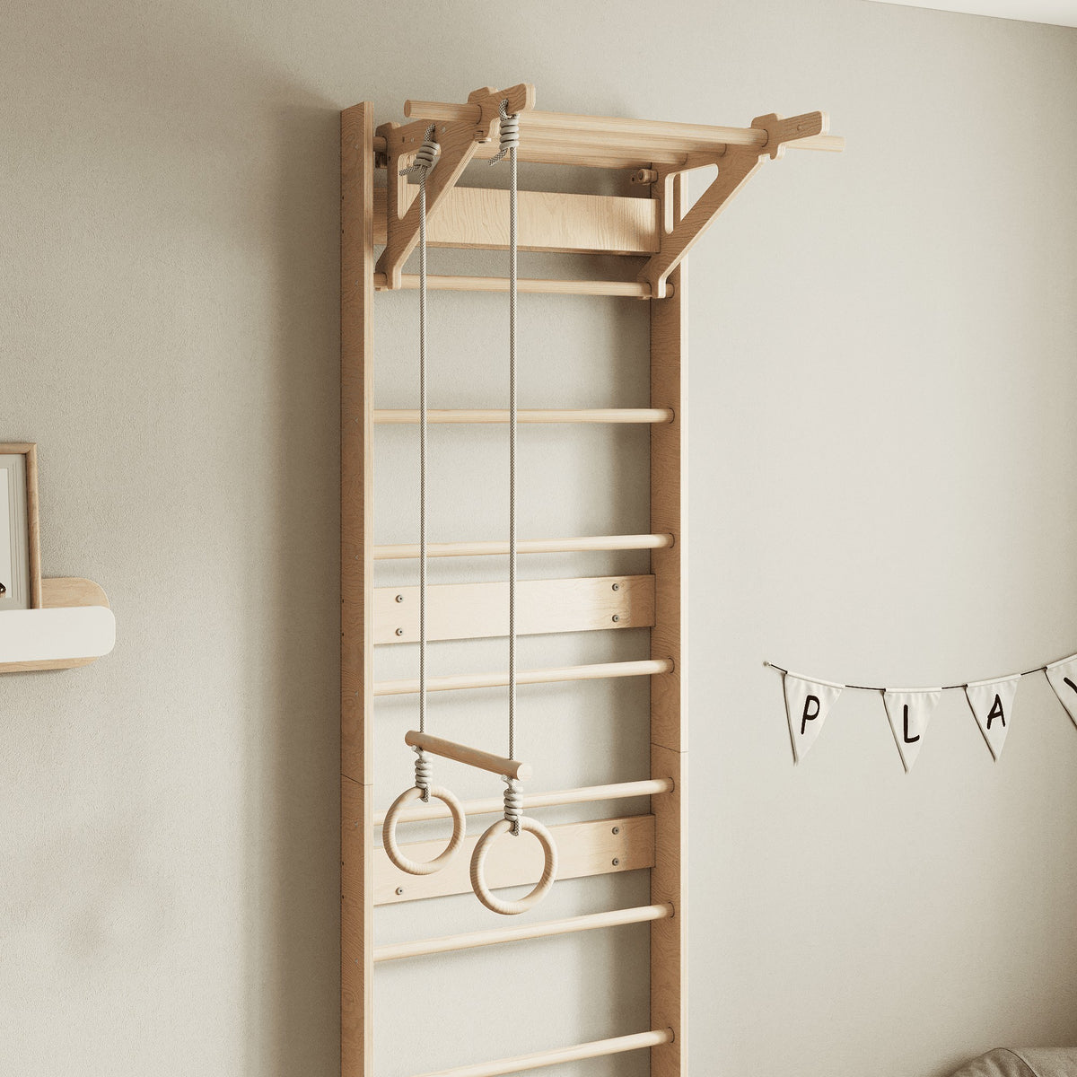 Wooden Gymnastic Rings Attachment for EVERGYM Wall Bars – handmade wooden climbing accessory, made in Czech Republic