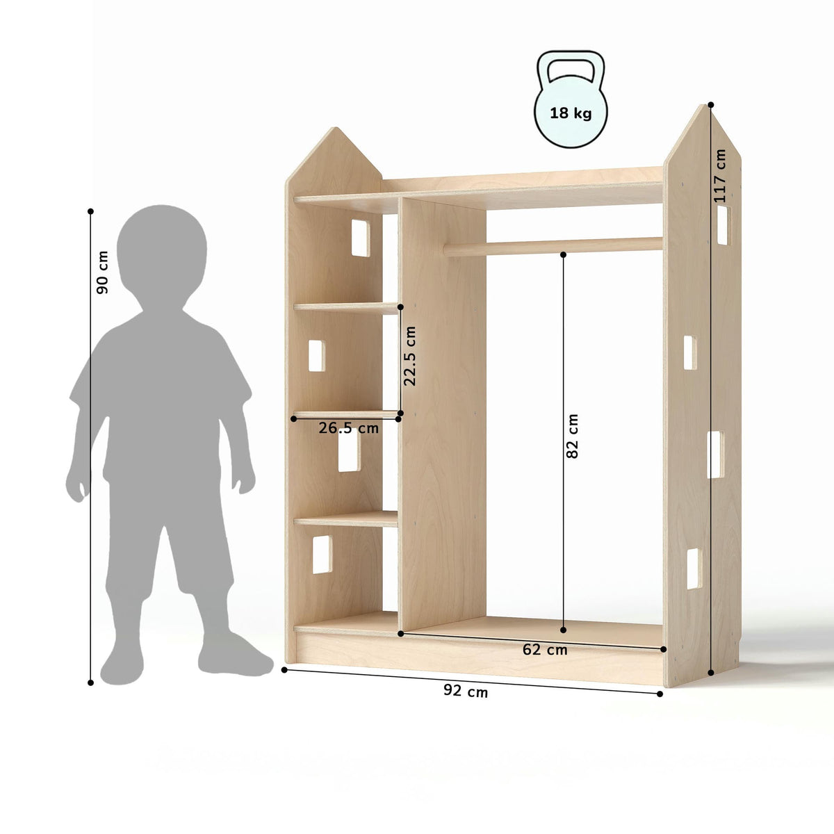 House-Shaped Open Children’s Wardrobe – handmade wooden furniture, made in Czech Republic