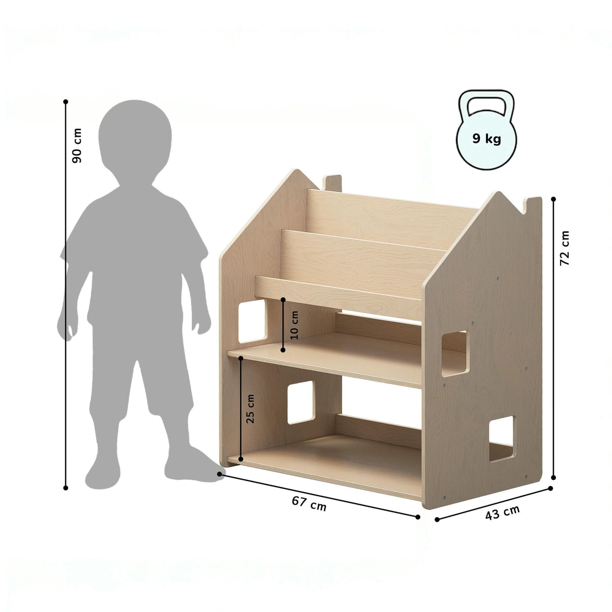 Montessori 2-in-1 Bookshelf and Toy Storage – Natura – handmade wooden shelf, made in Czech Republic