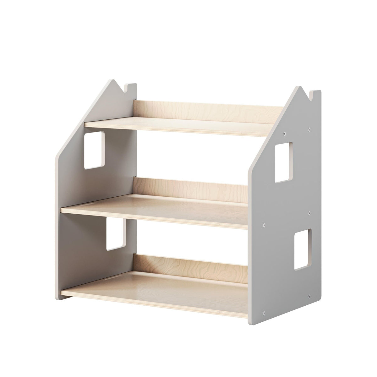 Montessori Toy Storage Shelf – Grey and White – handmade wooden toy storage, made in Czech Republic