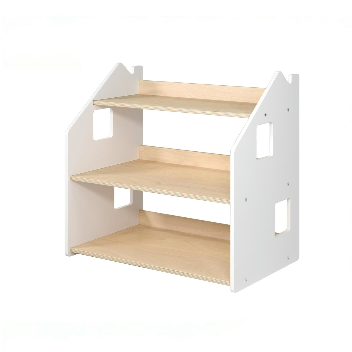 Montessori Toy Storage Shelf – Grey and White – handmade wooden toy storage, made in Czech Republic