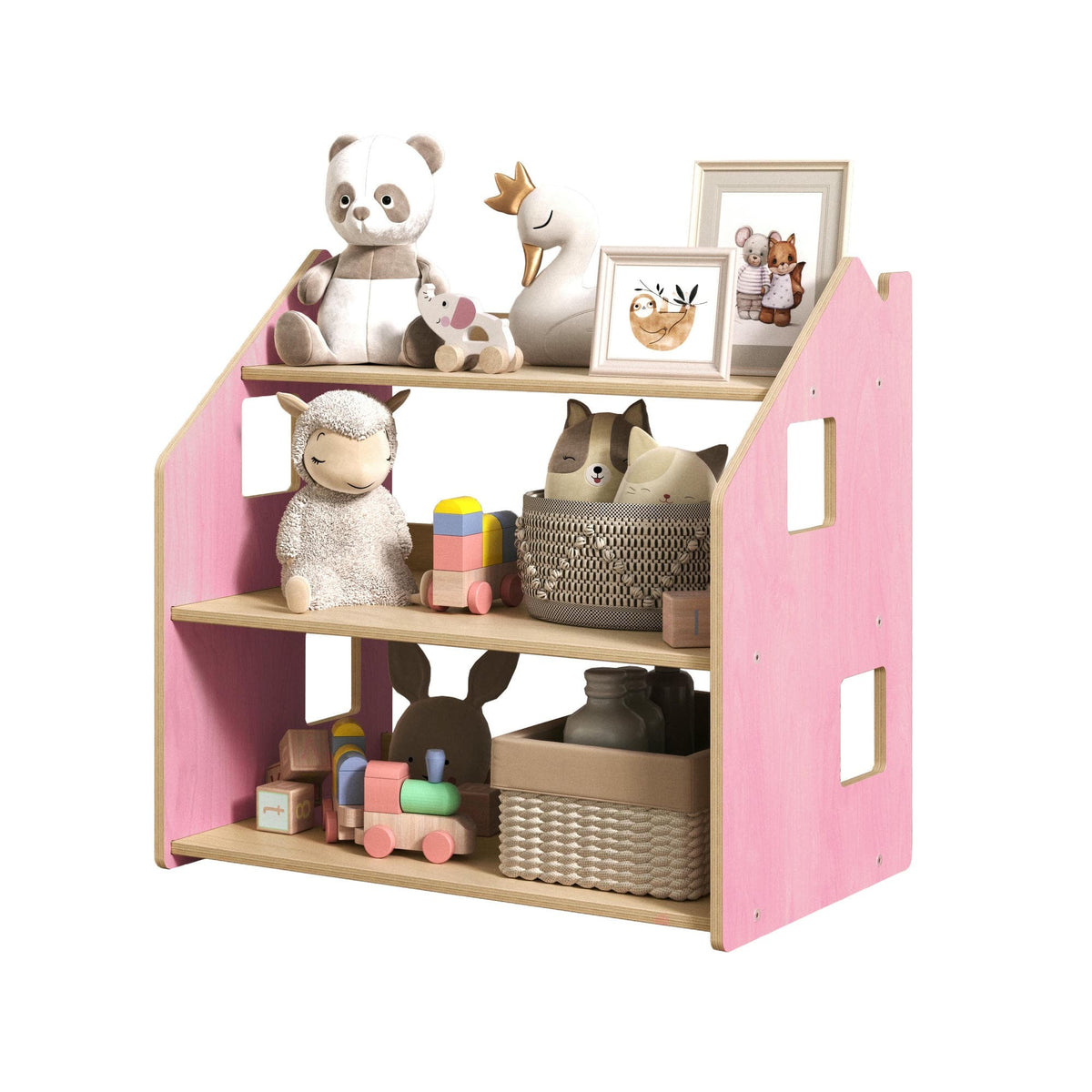 Montessori Toy Storage Shelf – Pastel Colours – handmade wooden toy storage, made in Czech Republic