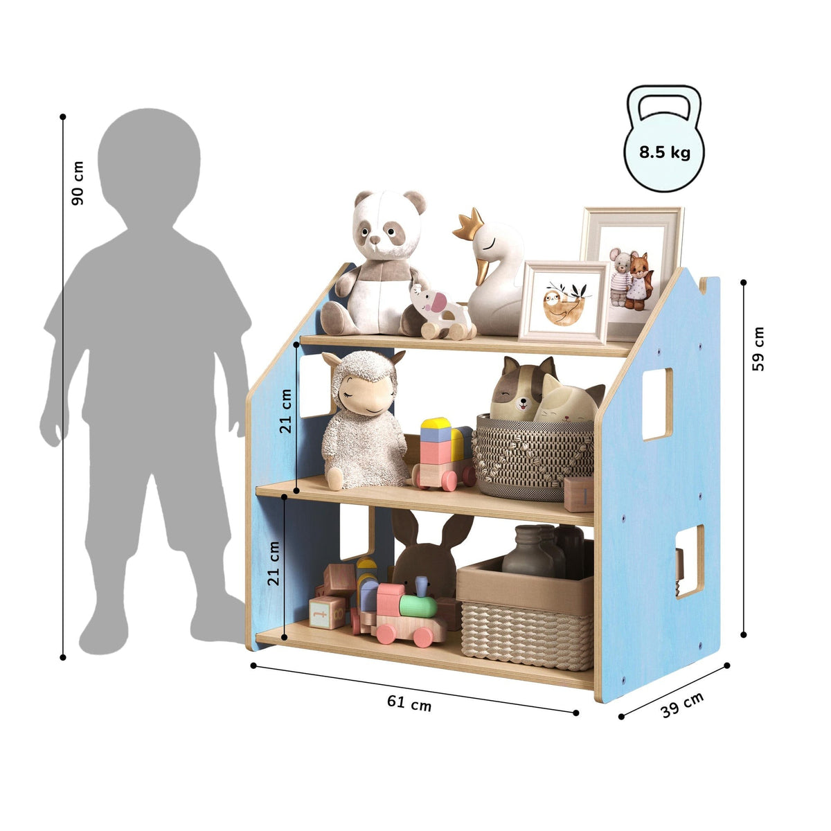 Montessori Toy Storage Shelf – Pastel Colours – handmade wooden toy storage, made in Czech Republic