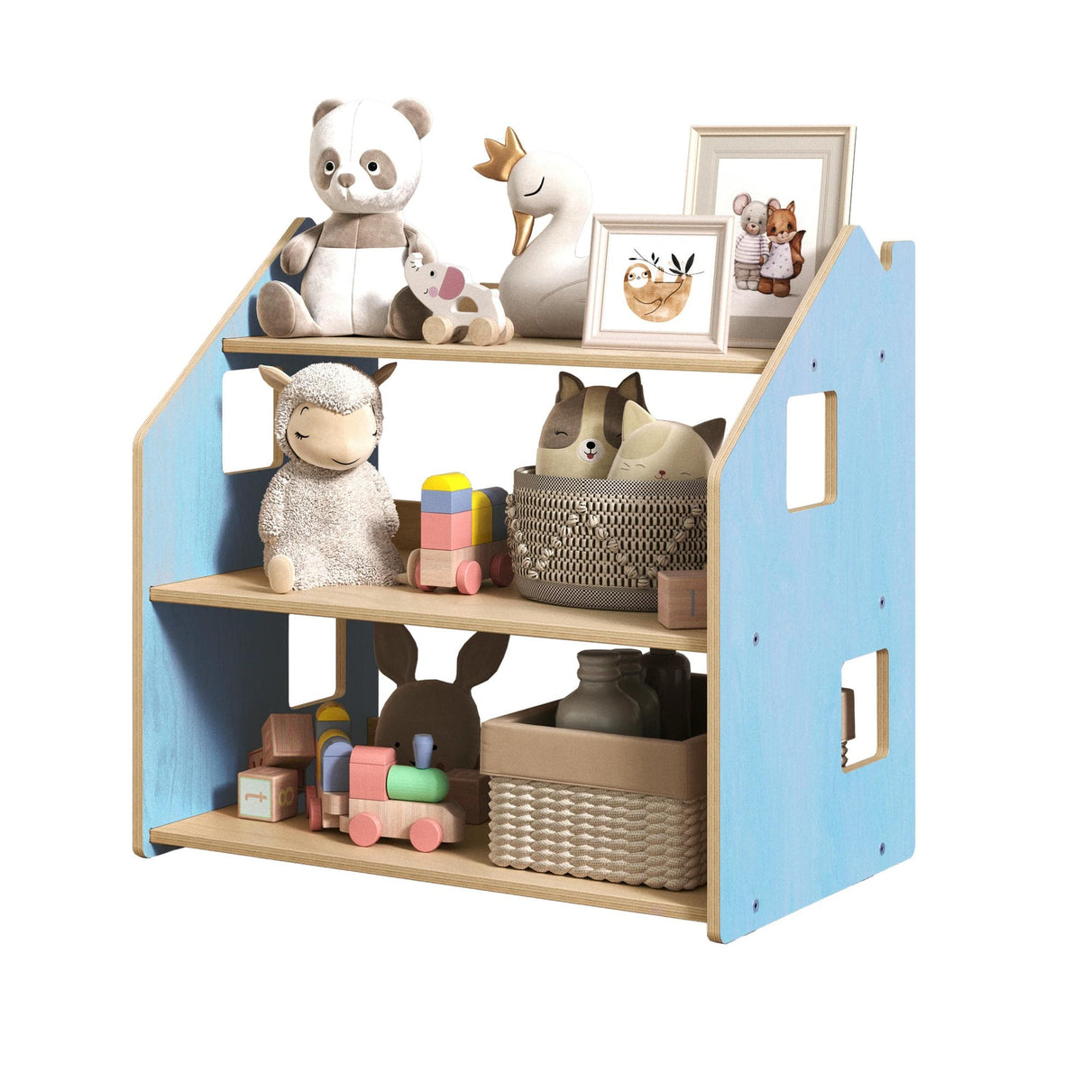 Montessori Toy Storage Shelf – Pastel Colours – handmade wooden toy storage, made in Czech Republic