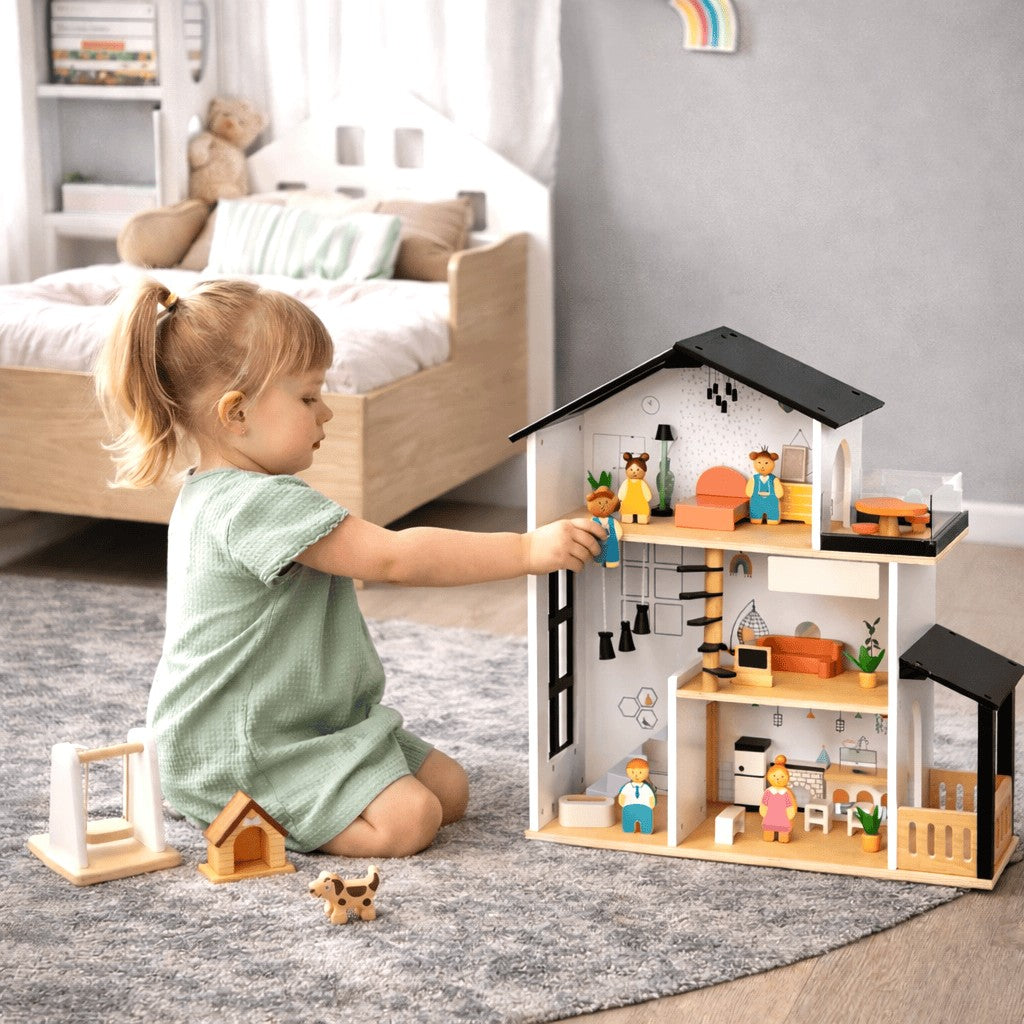 Three-Storey Wooden Dollhouse – NORDI, handmade wooden toy, made in Czech Republic