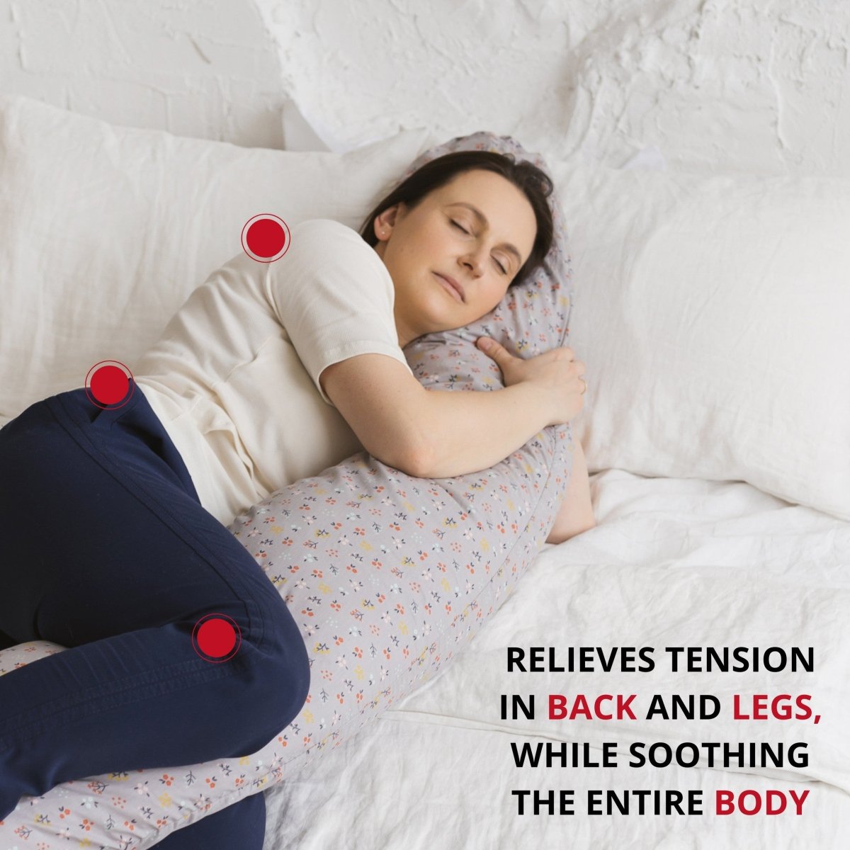 C-Shaped Body Pillow - Organic Cotton Cover - Grey Floral - 180 cm - Tiny Tugz™