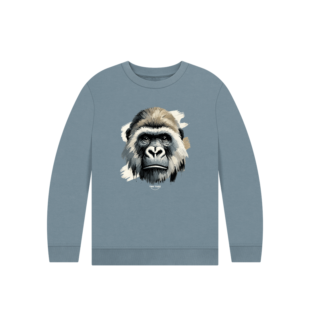 Stone Blue Printed Kids Jumper