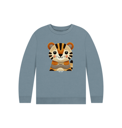 Stone Blue Printed Kids Jumper